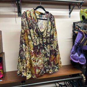 Lane Bryant Silk Autumn Flowers Blouse with Black Lace, size 26/28